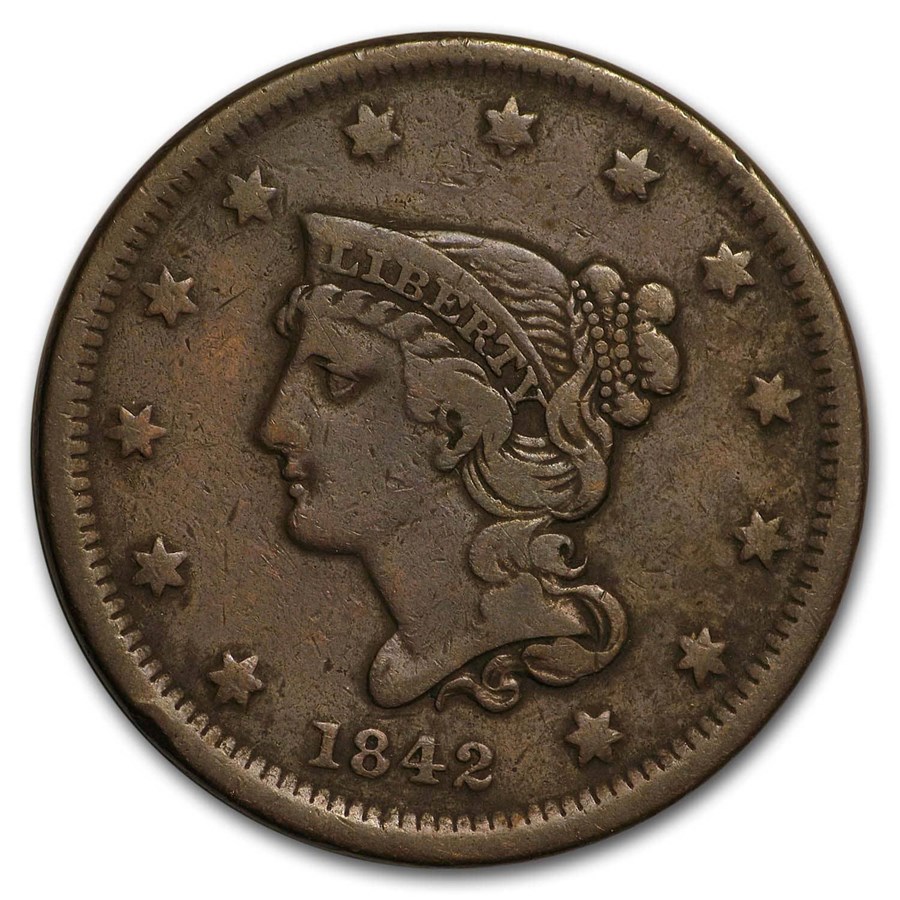 1842 Large Cent Sm Date VG