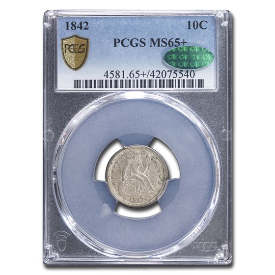 1842 Liberty Seated Dime MS-65+ PCGS CAC 1842 Liberty Seated Dime MS-65+ PCGS CAC