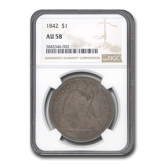 1842 Liberty Seated Dollar AU-58 NGC 1842 Liberty Seated Dollar AU-58 NGC