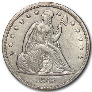 1842 Liberty Seated Dollar AU Details (Cleaned)