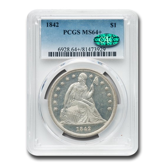 1842 Liberty Seated Dollar MS-64+ PCGS CAC 1842 Liberty Seated Dollar MS-64+ PCGS CAC