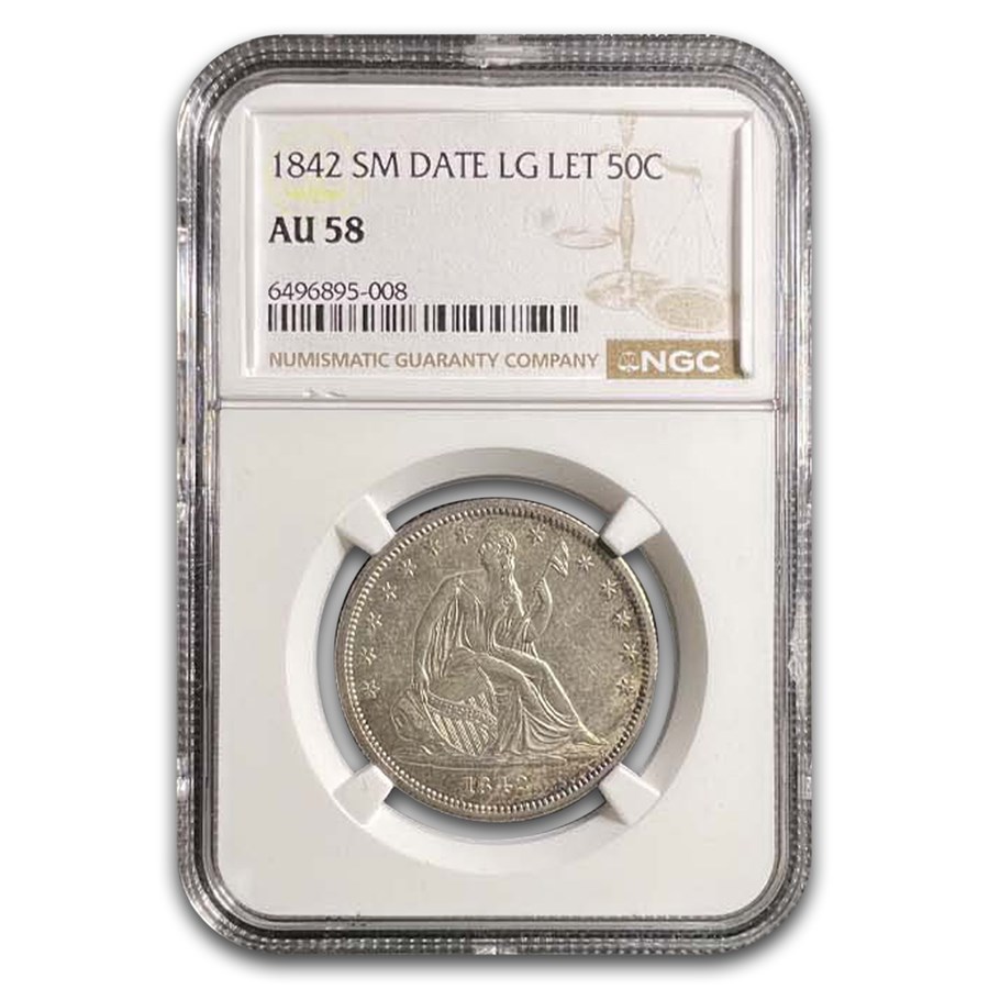 1842 Liberty Seated Half Dollar AU-58 NGC (SM Date, LG Letters)