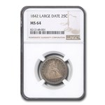 1842 Liberty Seated Quarter MS-64 NGC (Large Date)
