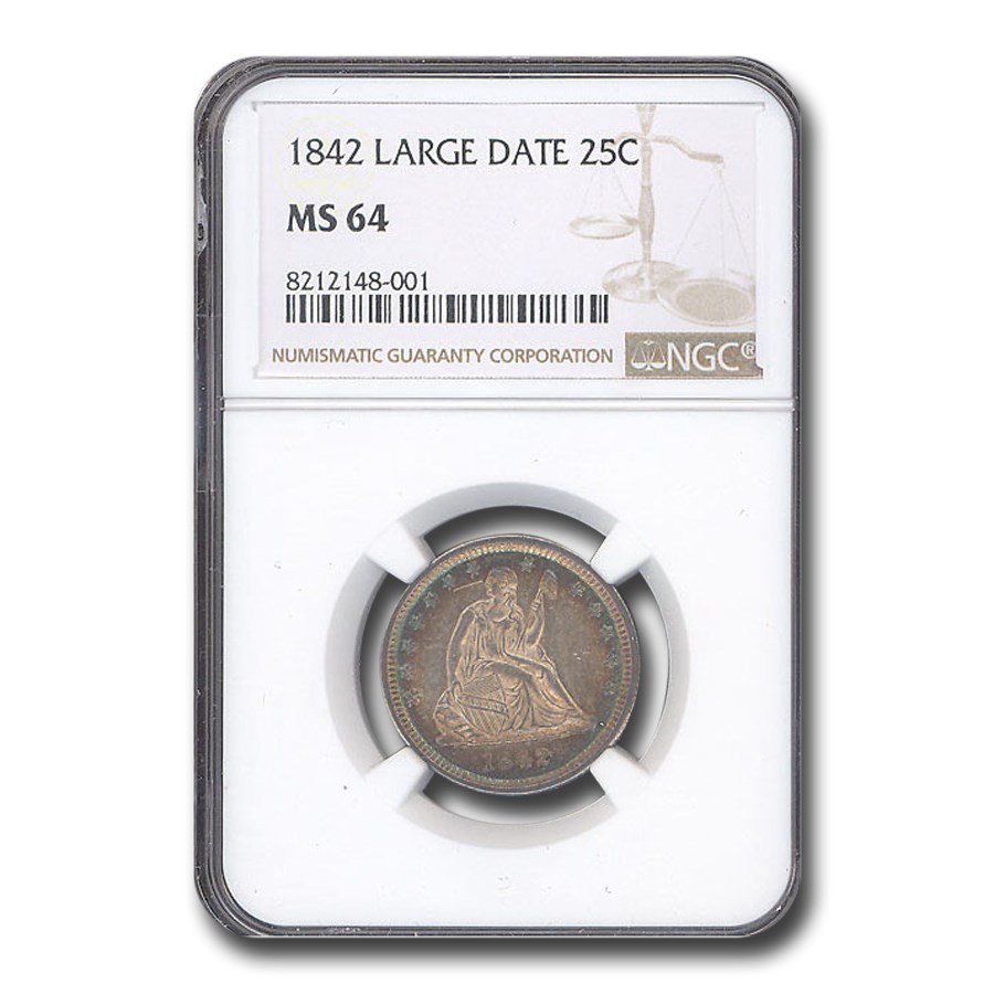 1842 Liberty Seated Quarter MS-64 NGC (Large Date)