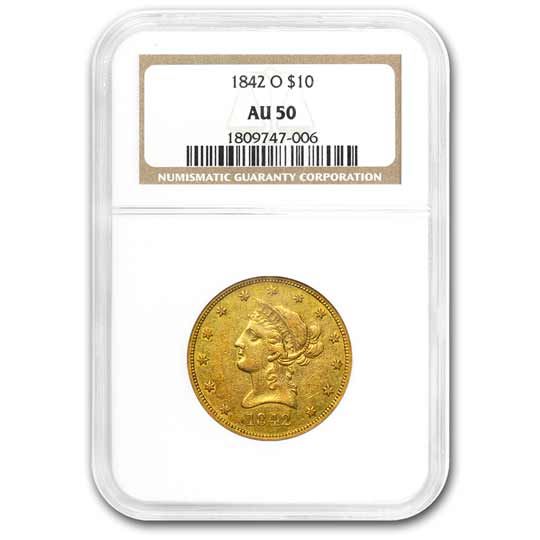 1842-O $10 Liberty Gold Eagle AU-50 NGC