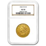 1842-O $10 Liberty Gold Eagle AU-50 NGC