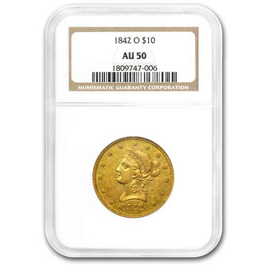 1842-O $10 Liberty Gold Eagle AU-50 NGC