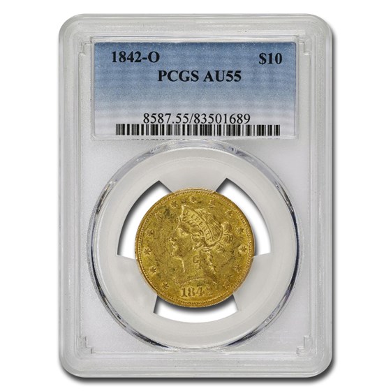 1842-O $10 Liberty Gold Eagle AU-55 PCGS 1842-O $10 Liberty Gold Eagle AU-55 PCGS