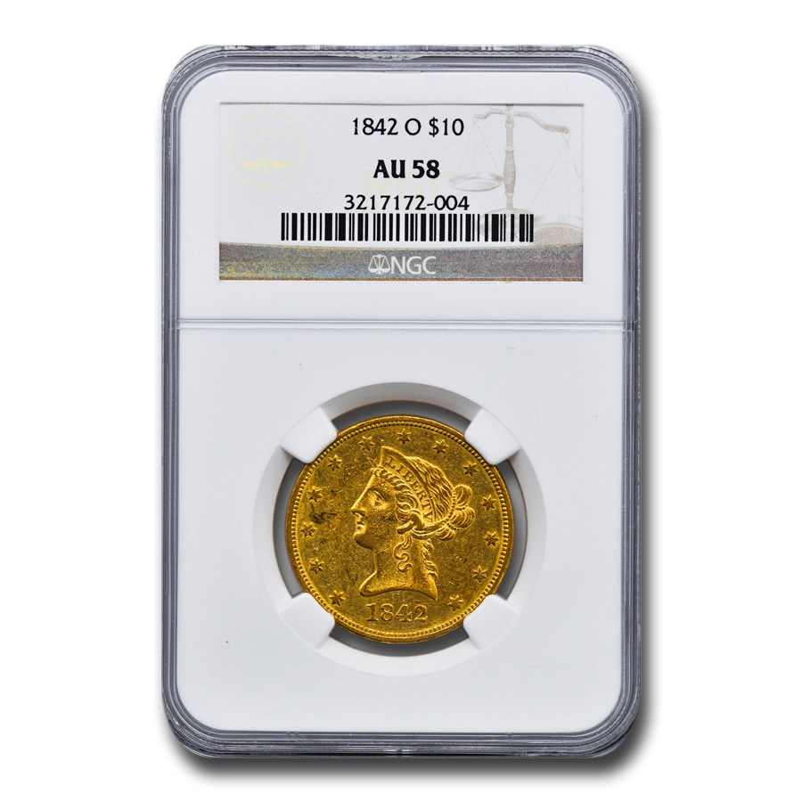 1842-O $10 Liberty Gold Eagle AU-58 NGC