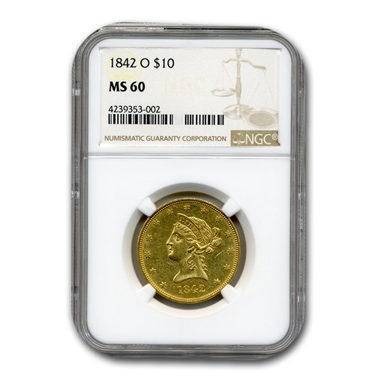 1842-O $10 Liberty Gold Eagle MS-60 NGC 1842-O $10 Liberty Gold Eagle MS-60 NGC