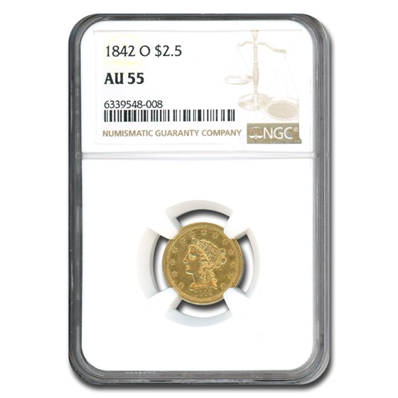 1842-O $2.50 Liberty Gold Quarter Eagle AU-55 NGC 1842-O $2.50 Liberty Gold Quarter Eagle AU-55 NGC