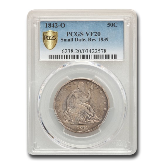 1842-O Liberty Seated Half Dollar VF-20 PCGS (Sm Date, Rev 1839) 1842-O Liberty Seated Half Dollar VF-20 PCGS (Sm Date, Rev 1839)