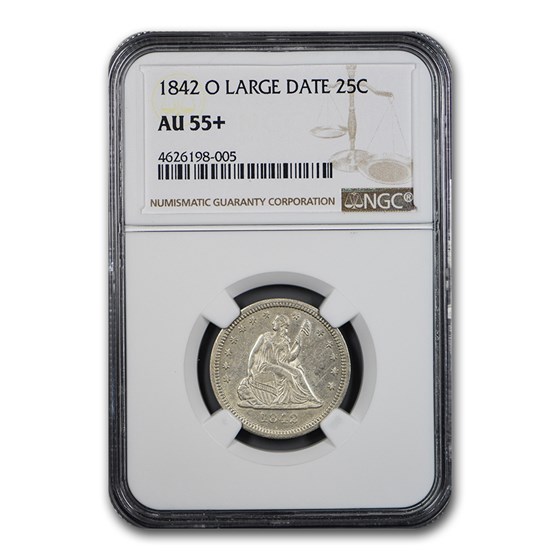 1842-O Liberty Seated Quarter AU-55+ NGC (Large Date) 1842-O Liberty Seated Quarter AU-55+ NGC (Large Date)