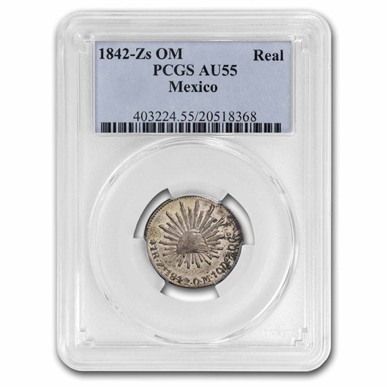 1842 Zs-OM Mexico Silver Real AU-55 PCGS 1842 Zs-OM Mexico Silver Real AU-55 PCGS