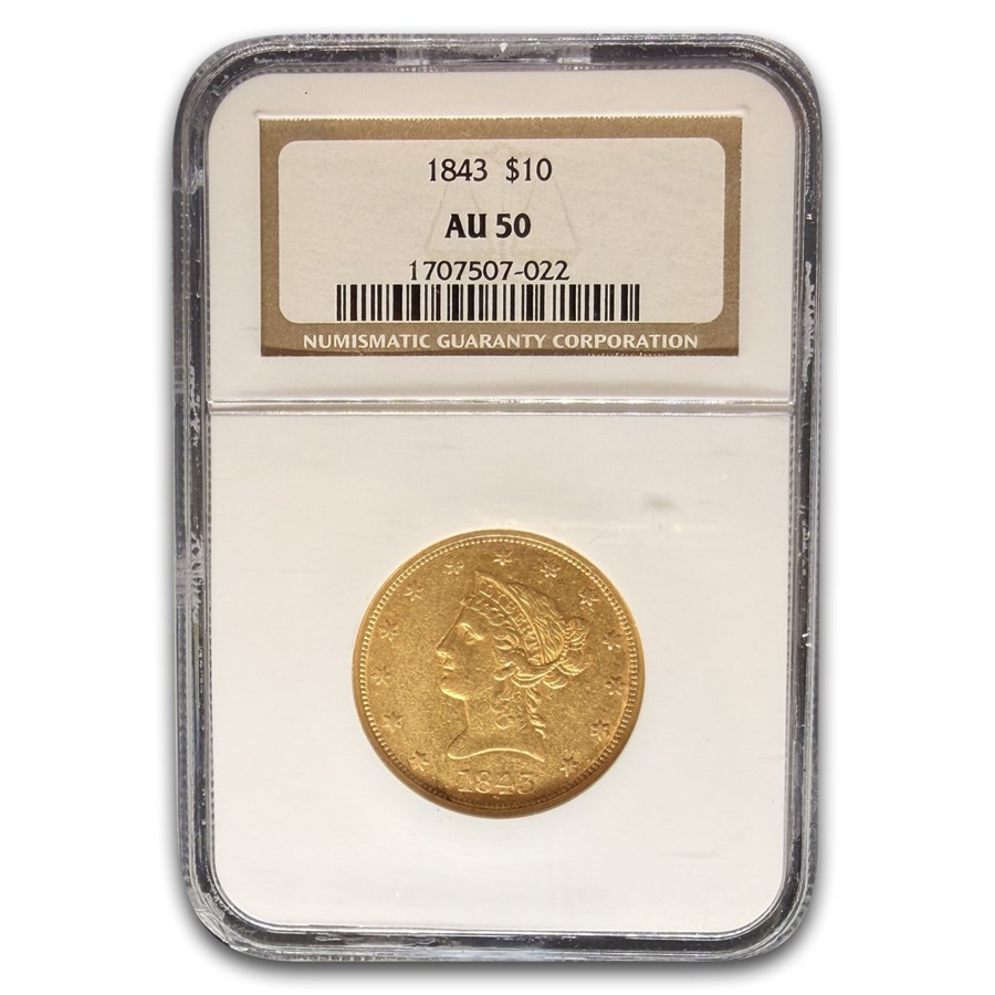1843 $10 Liberty Gold Eagle AU-50 NGC