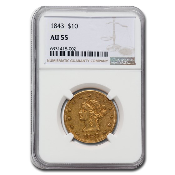 1843 $10 Liberty Gold Eagle AU-55 NGC 1843 $10 Liberty Gold Eagle AU-55 NGC
