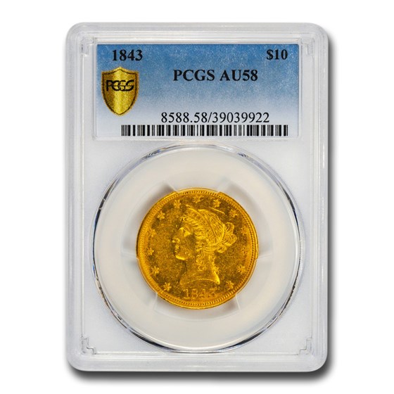 1843 $10 Liberty Gold Eagle AU-58 PCGS