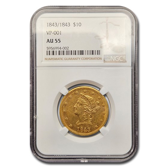 1843/1843 $10 Liberty Gold Eagle AU-55 NGC (VP-001) 1843/1843 $10 Liberty Gold Eagle AU-55 NGC (VP-001)