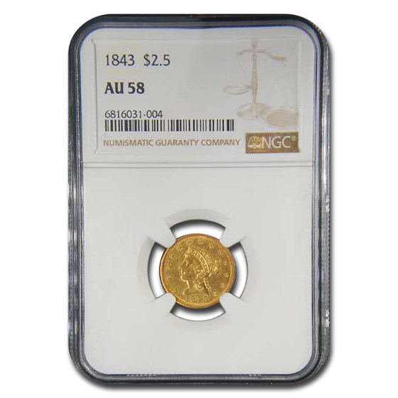 1843 $2.50 Liberty Gold Quarter Eagle AU-58 NGC 1843 $2.50 Liberty Gold Quarter Eagle AU-58 NGC