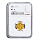 1843 $2.50 Liberty Gold Quarter Eagle MS-64 NGC