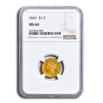 1843 $2.50 Liberty Gold Quarter Eagle MS-64 NGC