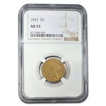 1843 $5 Liberty Gold Half Eagle AU-53 NGC