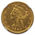 1843 $5 Liberty Gold Half Eagle AU-55 NGC
