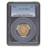 1843 $5 Liberty Gold Half Eagle MS-63 PCGS