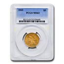 1843 $5 Liberty Gold Half Eagle MS-63 PCGS