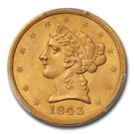 1843 $5 Liberty Gold Half Eagle MS-64 PCGS