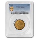 1843 $5 Liberty Gold Half Eagle MS-64 PCGS