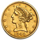 1843 $5 Liberty Gold Half Eagle VG/VF