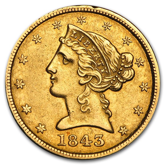 1843 $5 Liberty Gold Half Eagle VG/VF 1843 $5 Liberty Gold Half Eagle VG/VF