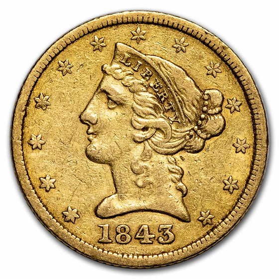 1843 $5 Liberty Gold Half Eagle XF 1843 $5 Liberty Gold Half Eagle XF