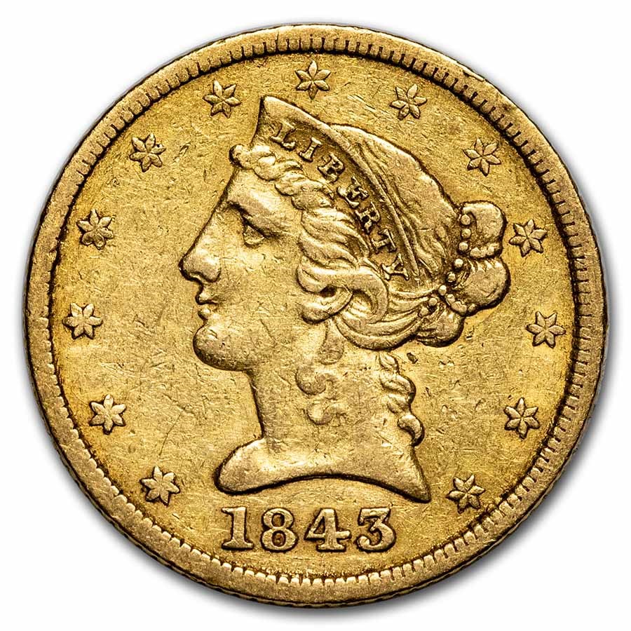 1843 $5 Liberty Gold Half Eagle XF