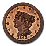 1843 Half Cent PR-65 PCGS CAC (Red/Brown, Original)