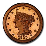 1843 Half Cent PR-65 PCGS (Red, Original)