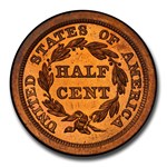 1843 Half Cent PR-65 PCGS (Red, Original)