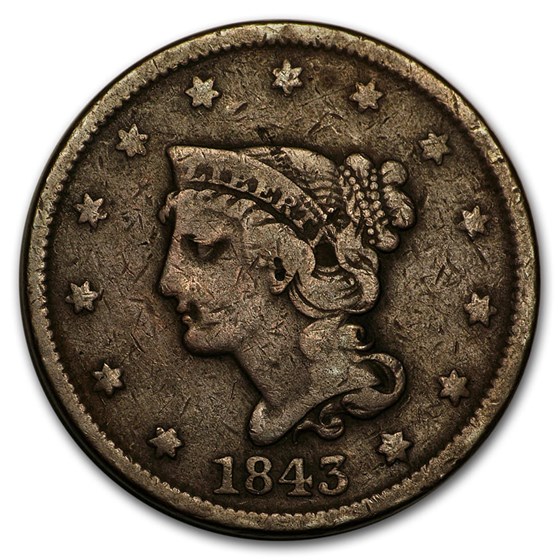 1843 Large Cent Petite Head, Sm Letters Fine 1843 Large Cent Petite Head, Sm Letters Fine