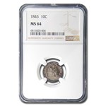 1843 Liberty Seated Dime MS-64 NGC