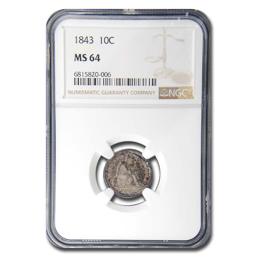 1843 Liberty Seated Dime MS-64 NGC