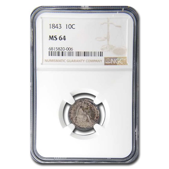 1843 Liberty Seated Dime MS-64 NGC 1843 Liberty Seated Dime MS-64 NGC