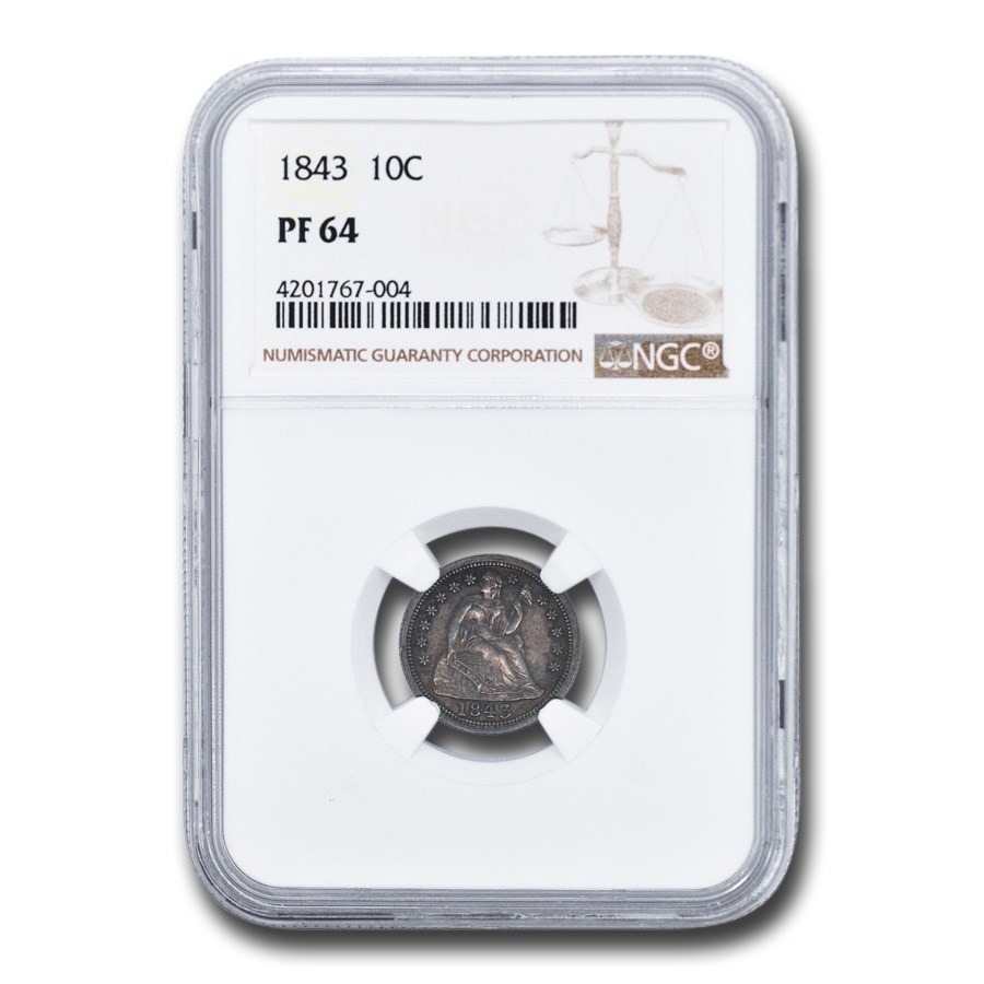 1843 Liberty Seated Dime PF-64 NGC