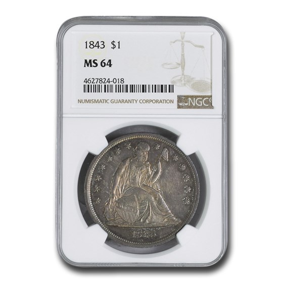 1843 Liberty Seated Dollar MS-64 NGC 1843 Liberty Seated Dollar MS-64 NGC