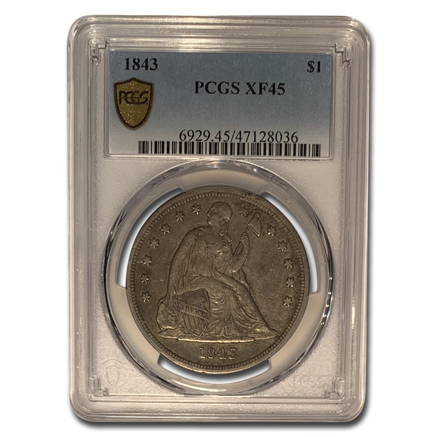 1843 Liberty Seated Dollar XF-45 PCGS