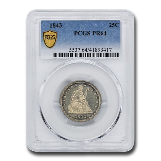 1843 Liberty Seated Quarter PR-64 PCGS 1843 Liberty Seated Quarter PR-64 PCGS