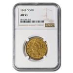 1843-O $10 Liberty Gold Eagle AU-53 NGC