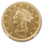 1843-O $10 Liberty Gold Eagle AU-55 NGC