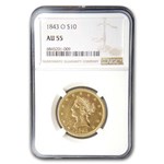 1843-O $10 Liberty Gold Eagle AU-55 NGC