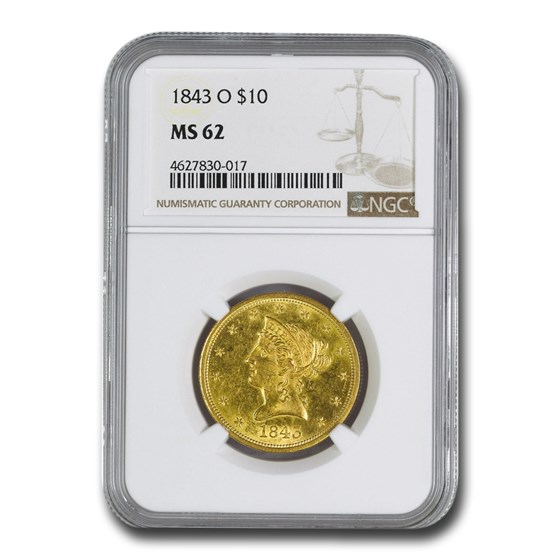 1843-O $10 Liberty Gold Eagle MS-62 NGC 1843-O $10 Liberty Gold Eagle MS-62 NGC